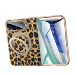 Cowhide Leopard Print MagSafe Case with 360° Rotating Ring Stand for iPhone Duo