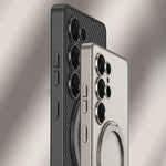 Electroplate Leather Shockproof Magnetic Case with Rotating Ring Bracket for Samsung Galaxy S25 Ultra