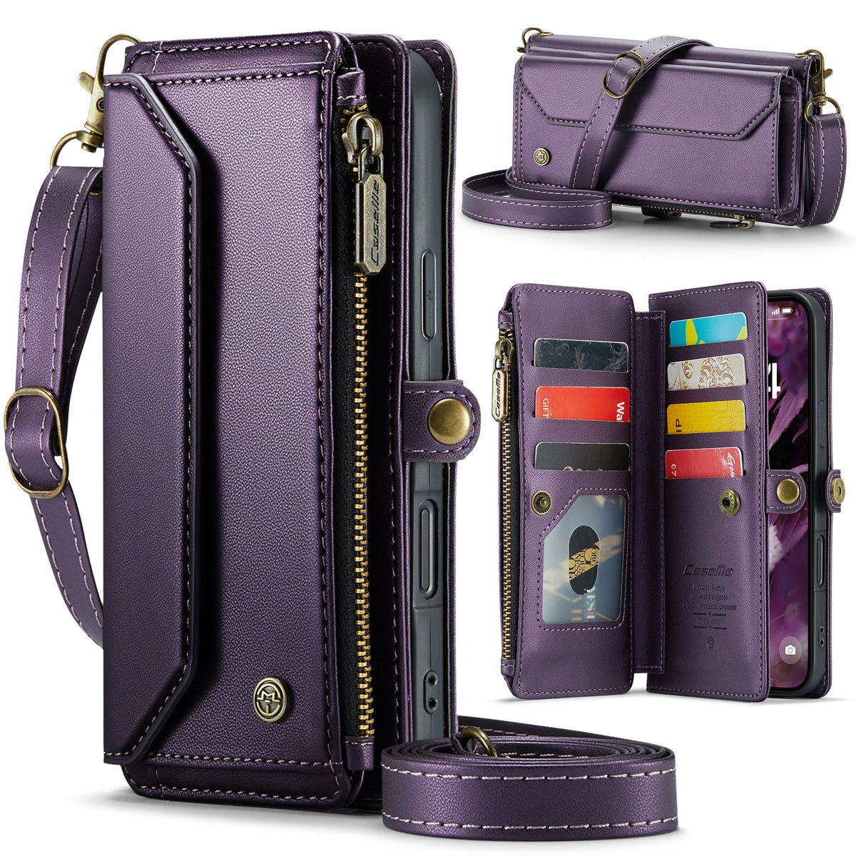 Leather Crossbody Wallet Case with Removable Shoulder Strap for iPhone 18 Series