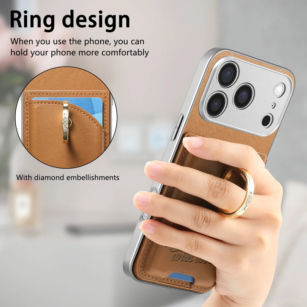 Leather Rotatable Ring Holder Case With Kickstand for iPhone 18 Series