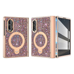 Glitter Case with Hinge Guard and Rotating Magnetic Ring Stand for Samsung Galaxy Z Fold 8