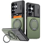 Shockproof Case with Sliding Camera Cover and Folding Ring for Samsung Galaxy S25 Series