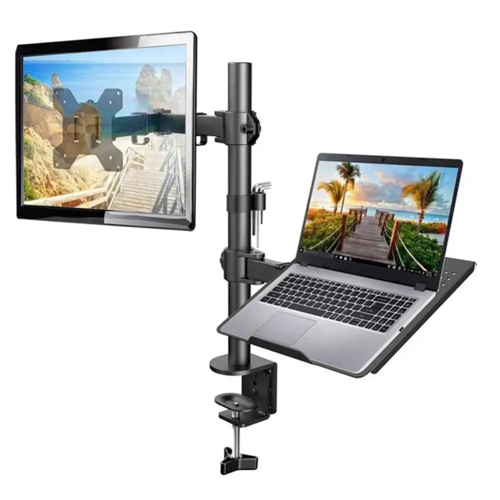 Adjustable Desk Mount Stand with Monitor Arm and Laptop Tray