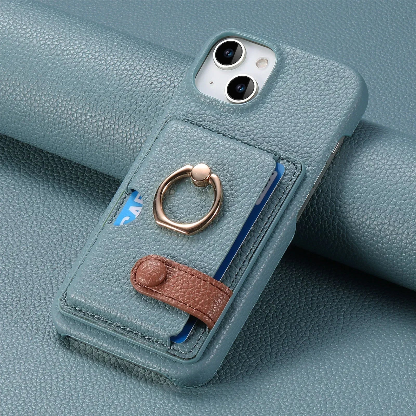 Shockproof Leather Wallet Case with Card Holder for iPhone 15 Series