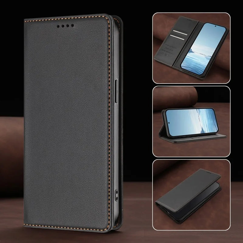 Samsung Galaxy S26 Series Leather Wallet Cover with Magnetic Closure