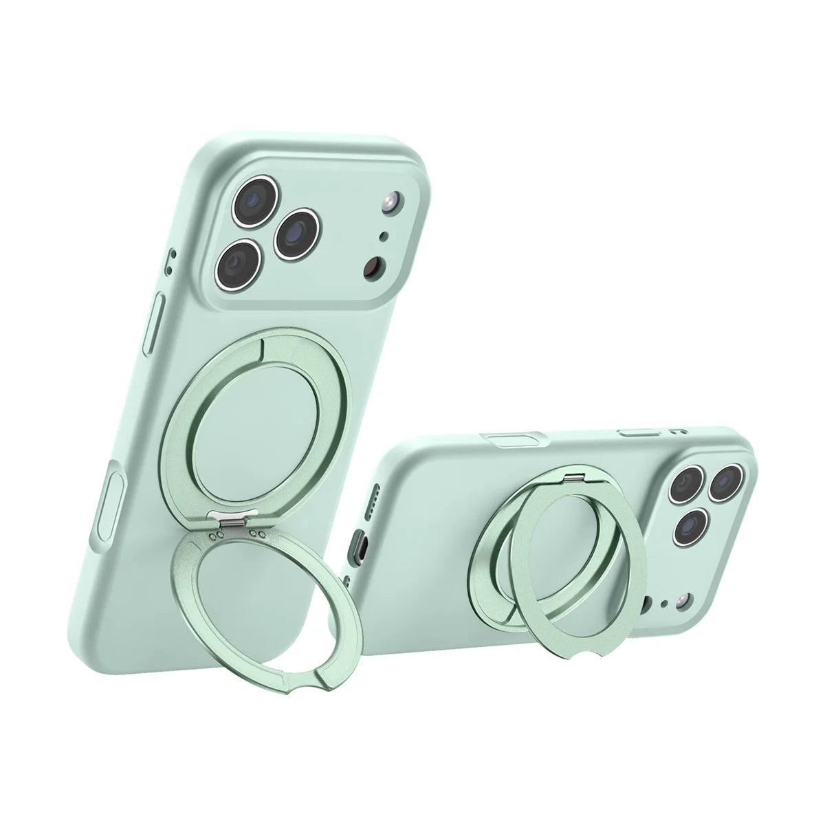 Liquid Silicone MagSafe Case with Rotating Ring Holder for iPhone 17 Series