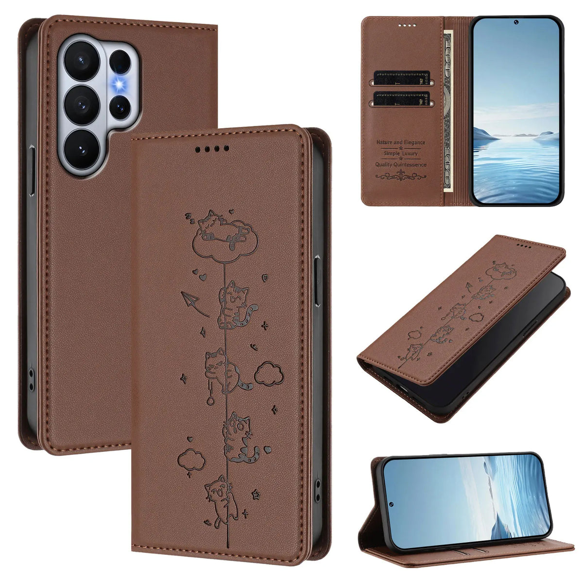 Cute Cat Embossed Leather Wallet Case for Samsung Galaxy S26 Series