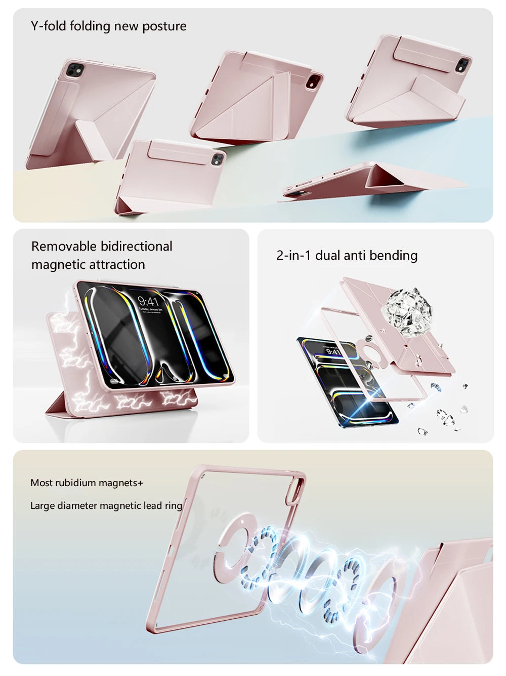 iPad Air M2 (2024) Slim Trifold Stand Case with Strong Magnetic Attachment