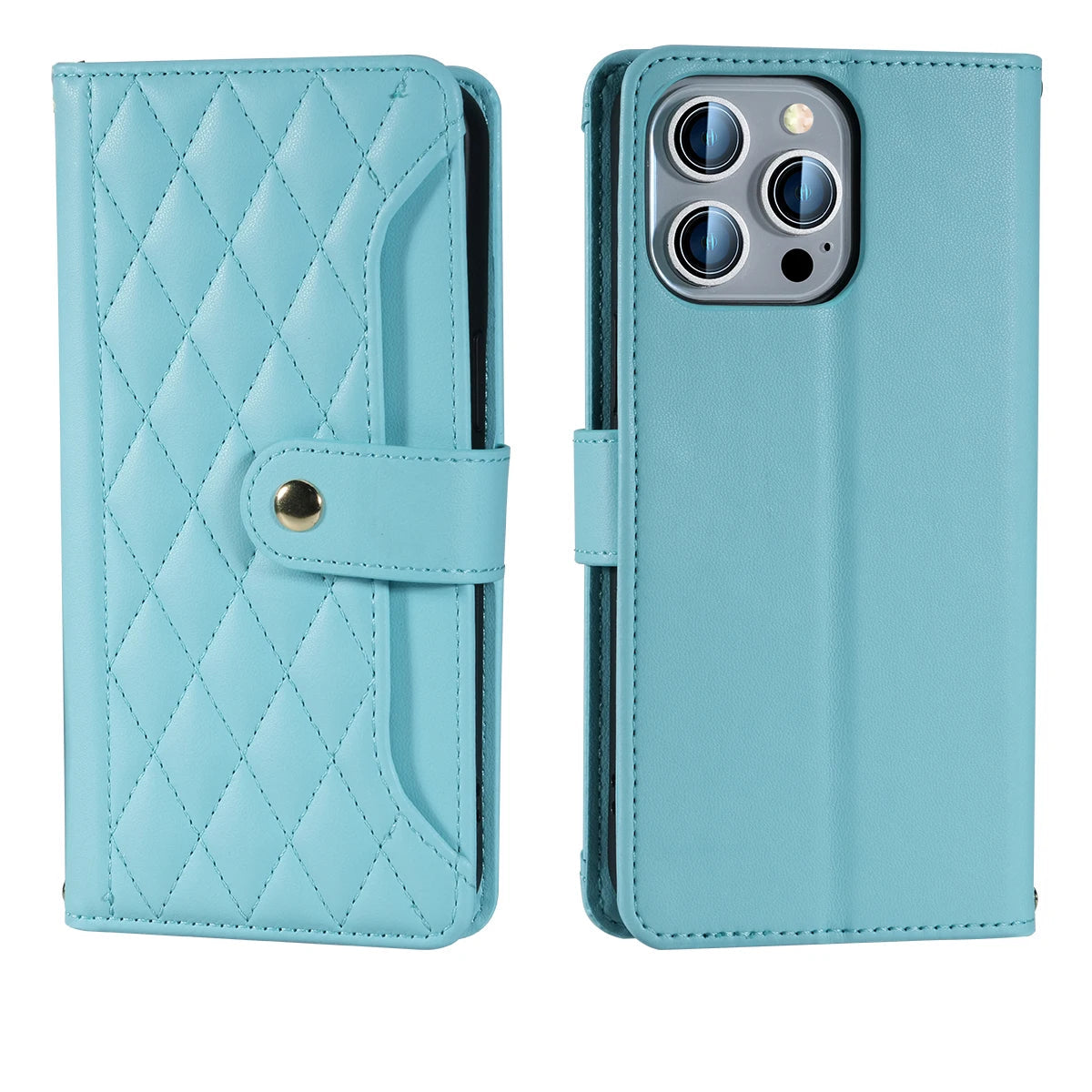 Crossbody Leather Wallet Flip Case with Card Slots and Lanyard Strap for iPhone 14 Series