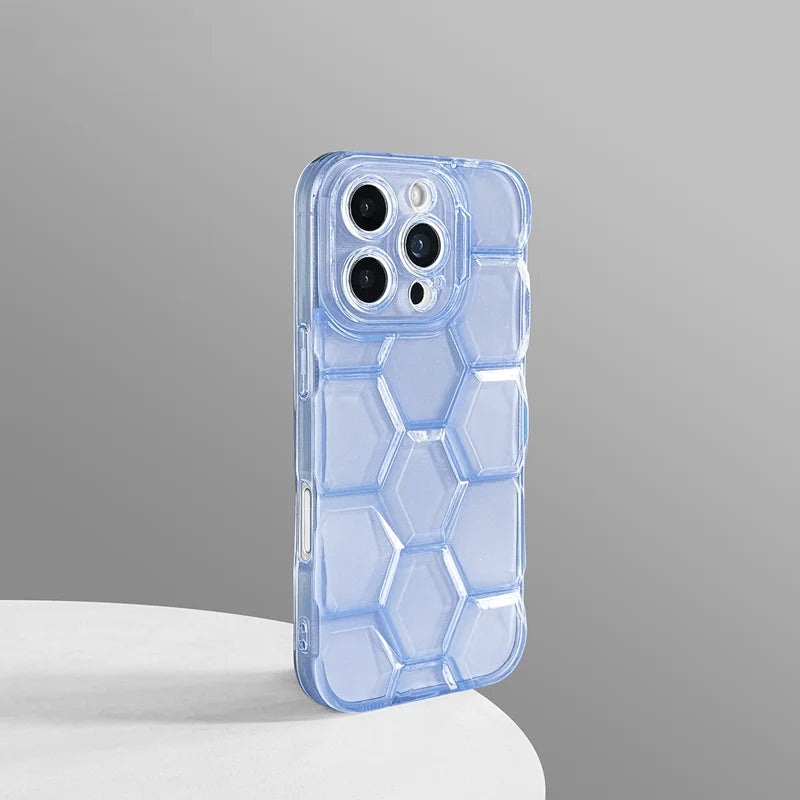 Hexagonal Texture Translucent Soft TPU Case for iPhone 16 Series
