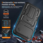 Rugged Phone Case with Sliding Lens Cover and Foldable Stand for iPhone 17 Series