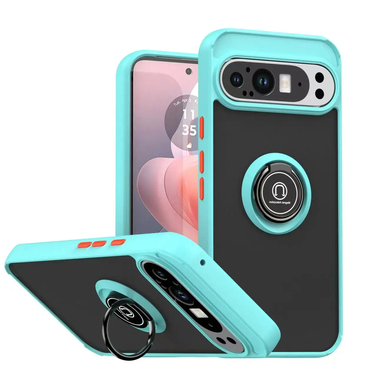 Shockproof Armor Matte Case with Built-in Ring Stand for Google Pixel 9 Series