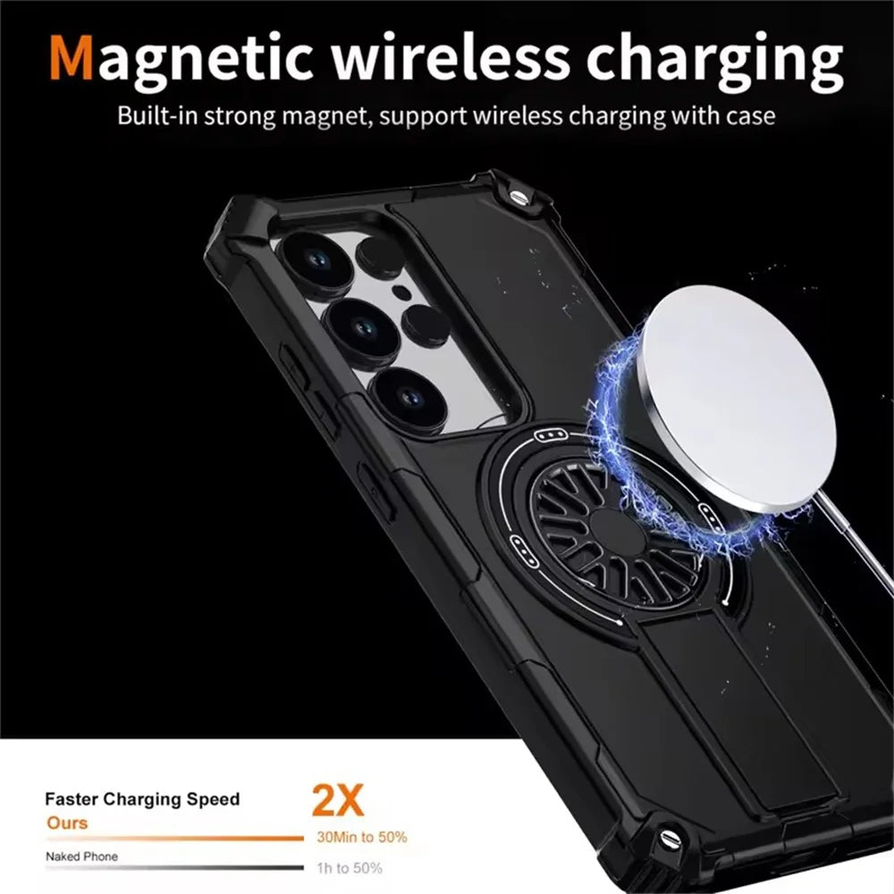 Shockproof Armor MagSafe Case with Invisible Fold Stand for Samsung Galaxy S25 Edge