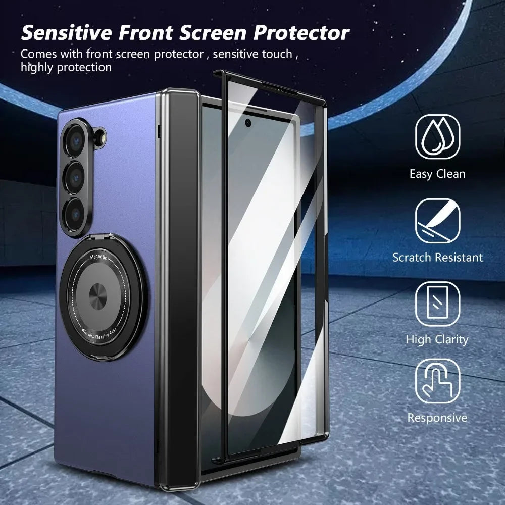 360° Rotating Magnetic Ring Holder Case with Hinge Protection for Samsung Galaxy Z Fold 5