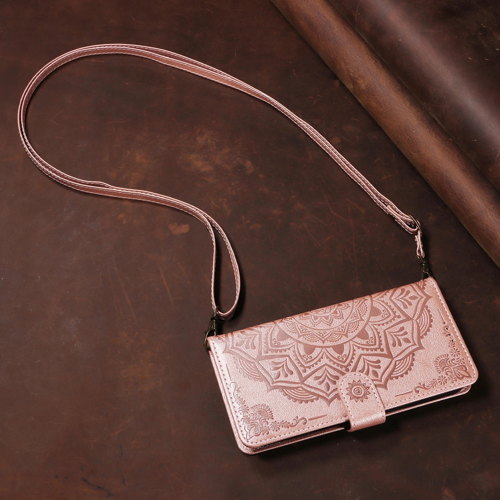 Embossed Datura Leather Wallet Case for iPhone 17 Series