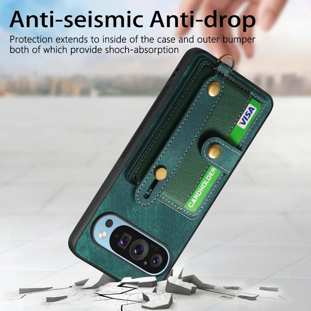 Retro PU Leather Wrist Strap Wallet Case for Google Pixel 9 Series