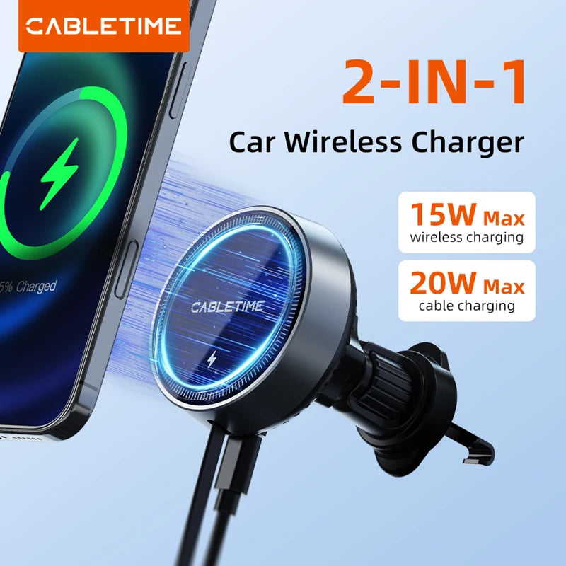 CABLETIME 15W Magnetic Wireless Car Charger & Phone Holder