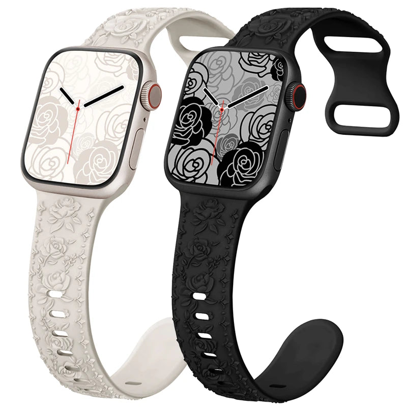 Floral Rose Engraved Bracelet Strap for Apple Watch