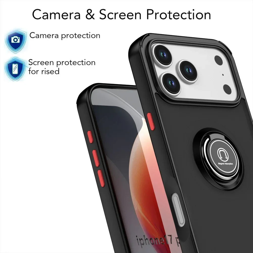 Shockproof Armor Matte Case with Magnetic Ring Holder for iPhone 17 Series