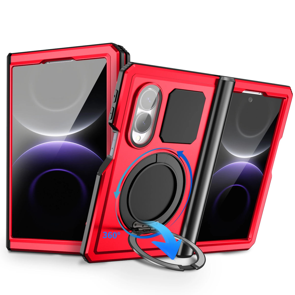 Shockproof Aluminum Bumper Case with 360° Rotating Ring Kickstand for Samsung Galaxy Z Fold 8
