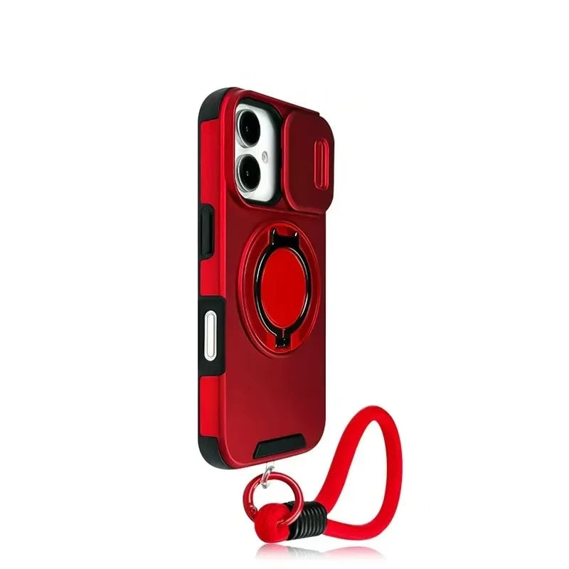 iPhone 16 Series Protective Case with Ring Holder & Wrist Strap