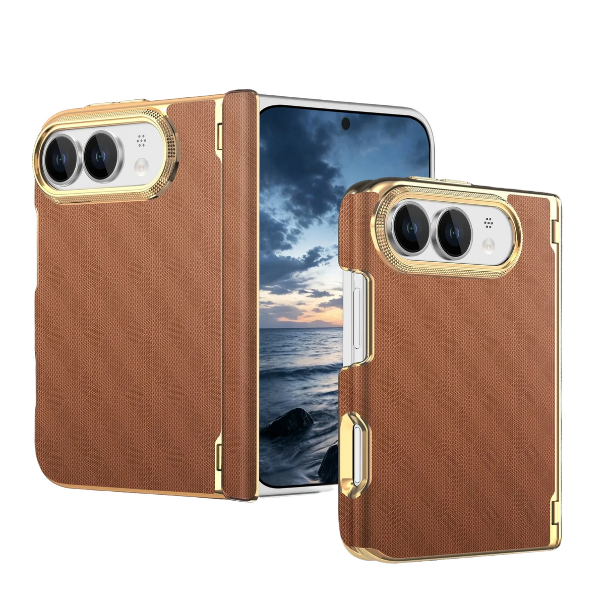 Leather Hinge Protection Case with Raised Camera Ring for iPhone Duo