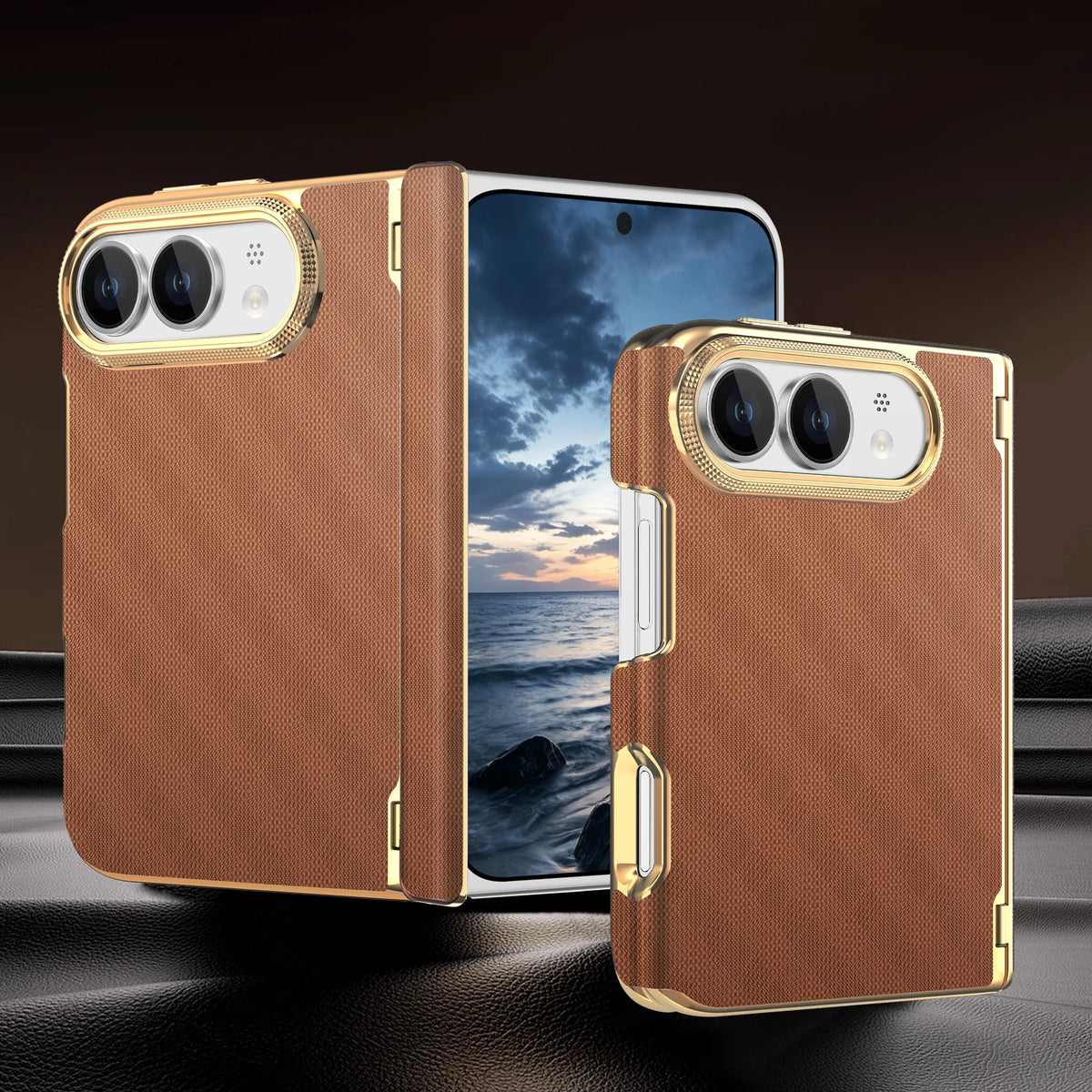 Leather Hinge Protection Case with Raised Camera Ring for iPhone Duo
