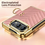 Chevron Quilted Leather Case with Ring Holder and Screen Protector for iPhone Duo