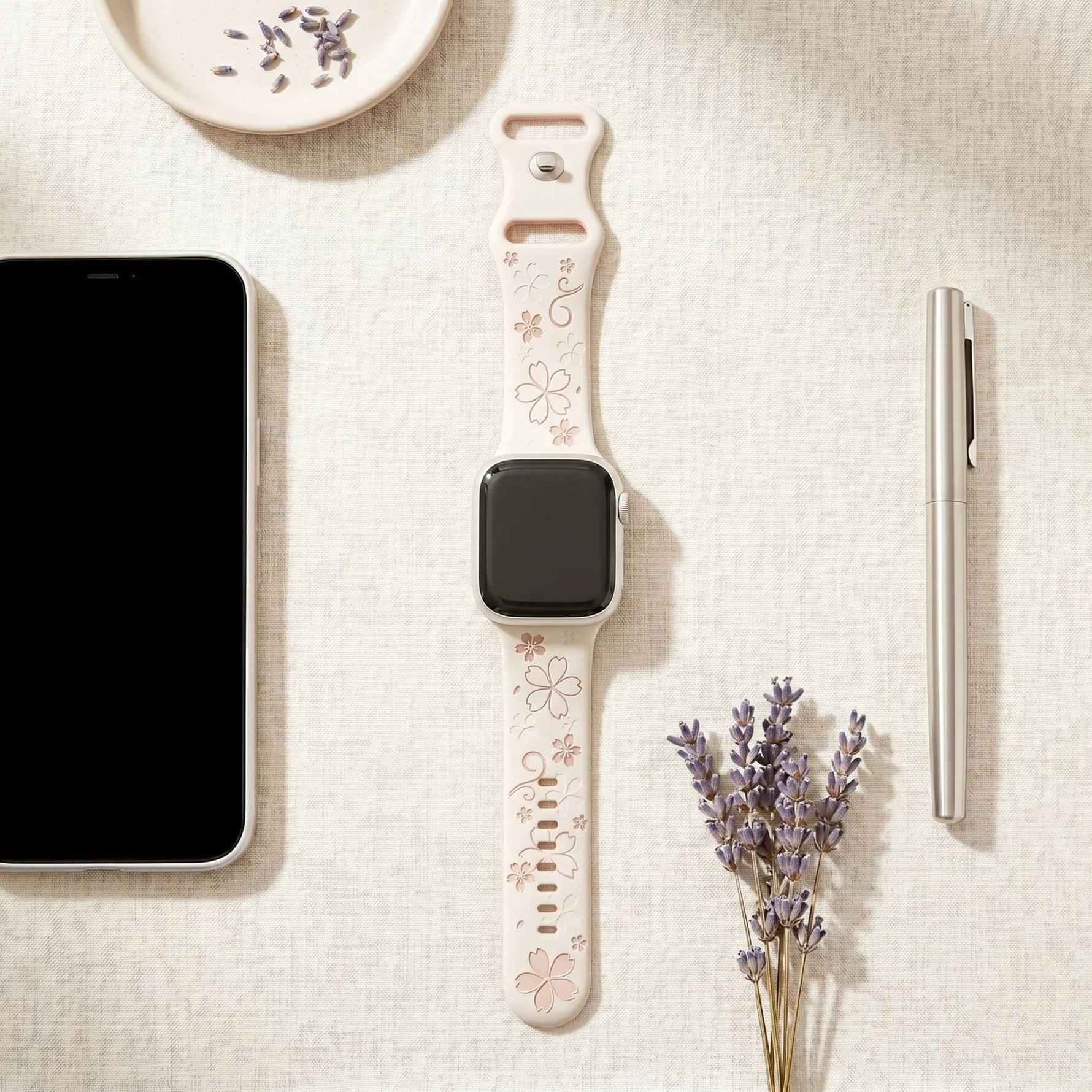 Silicone Floral Engraved Watch Band for Apple Watch