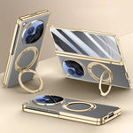 OPPO Find N6 Premium Leather PC Case with Rotating Ring Holder Stand and Privacy Glass