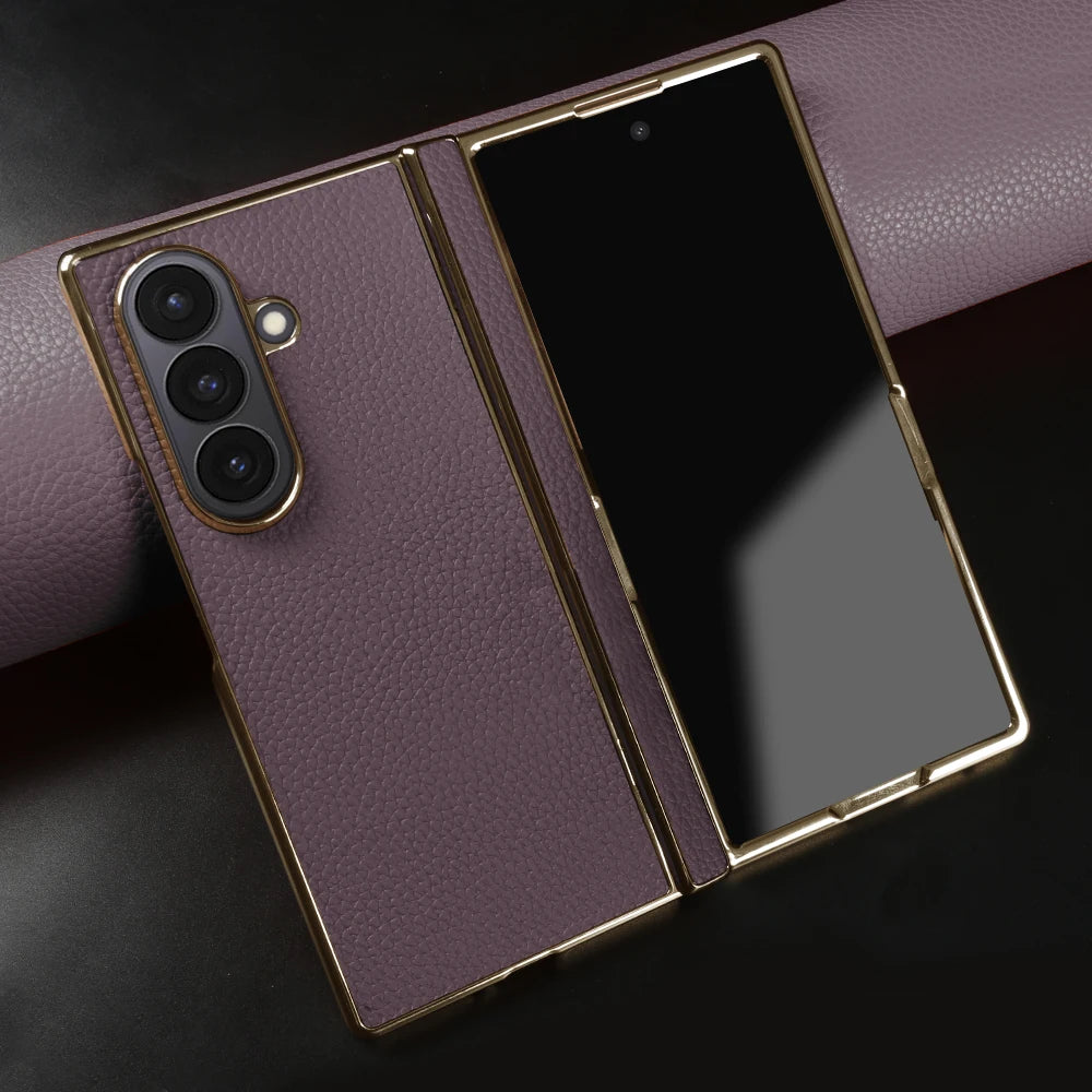 Genuine Leather Case with Raised Camera Protection Ring for Samsung Galaxy Z Fold 7