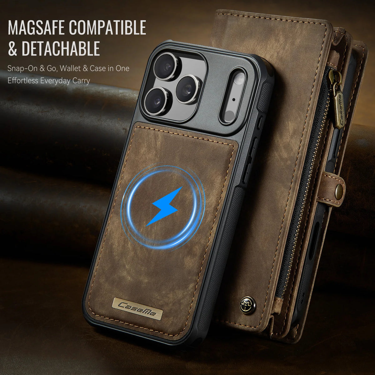 Leather Wallet Case with Zippered Coin Pouch for iPhone 18 Series