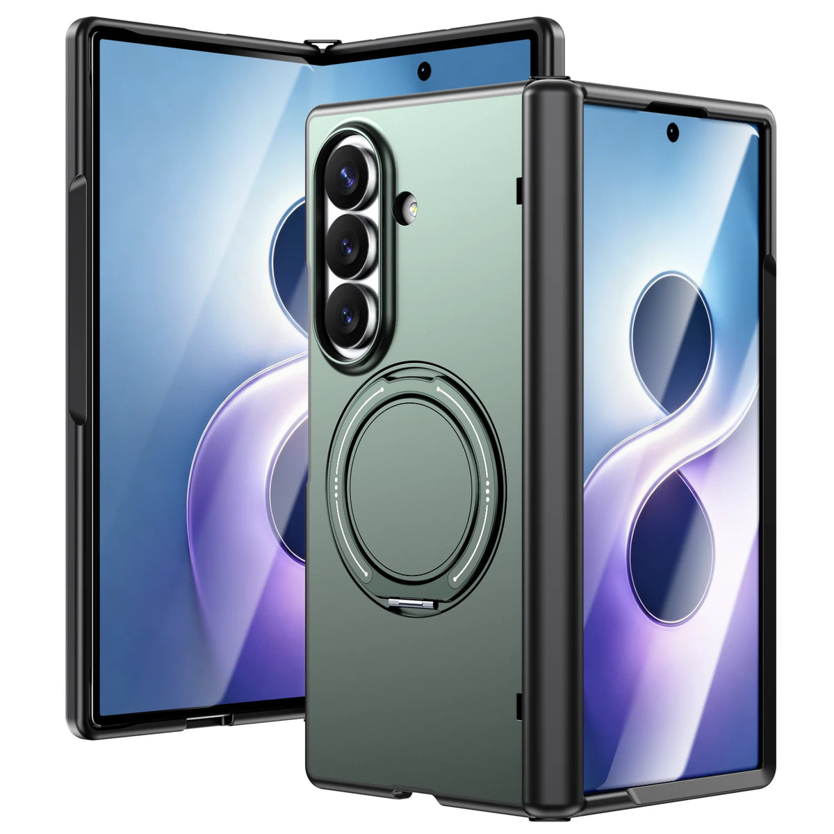 Shockproof TPU and Polycarbonate Case with 360° Rotating Magnetic Ring Stand for Samsung Galaxy Z Fold 7