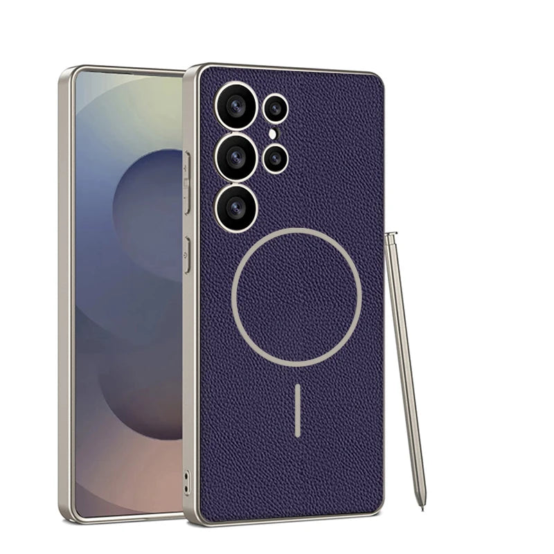 Samsung Galaxy S25 Ultra Magnetic Leather Phone Case with Lens Protection