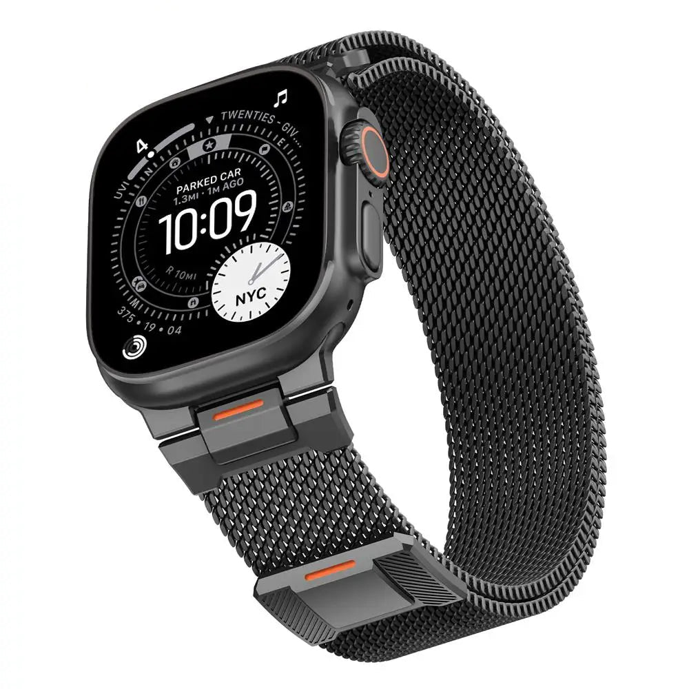 Elegant Mechanical Milanese Loop Strap with Apple Watch