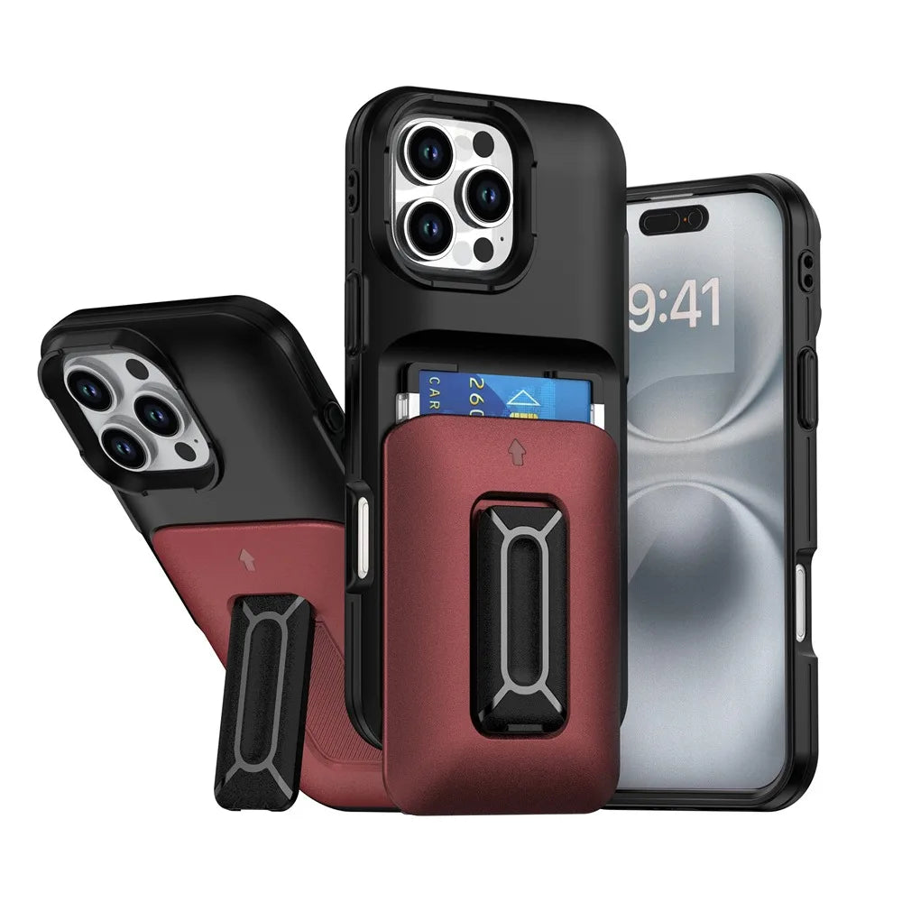 iPhone 16 Series Wallet Case with Sliding Card Holder and Kickstand