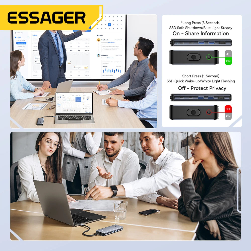 Essager USB-C Hub with M.2 SSD Enclosure – Expand Connectivity & Storage