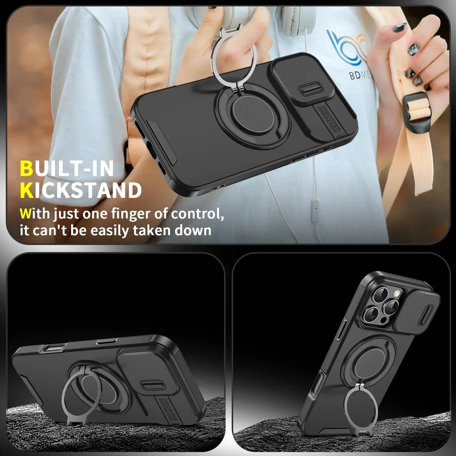 Shockproof Armor Magnetic Case with Slide Camera Protection for iPhone 16 Series
