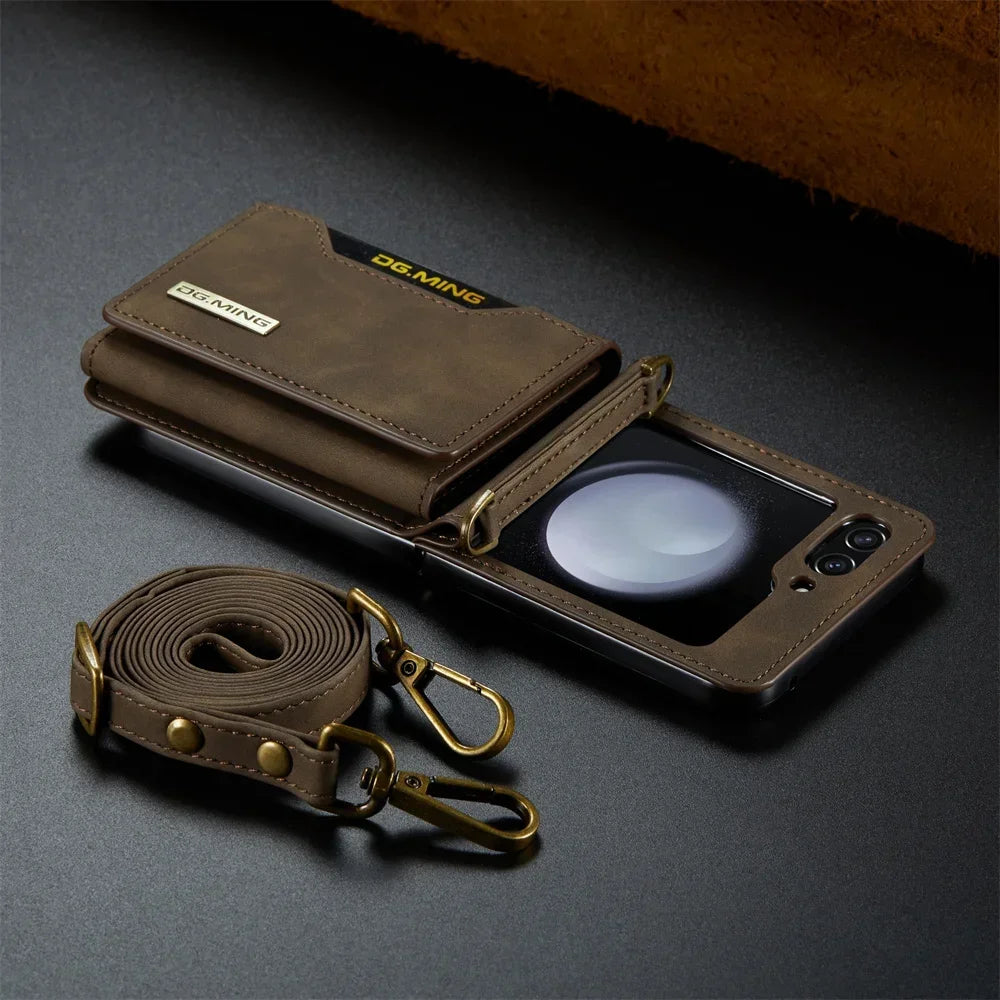 Card Holder Crossbody Lanyard Wallet Leather Phone Case for Samsung Galaxy Z Flip 5