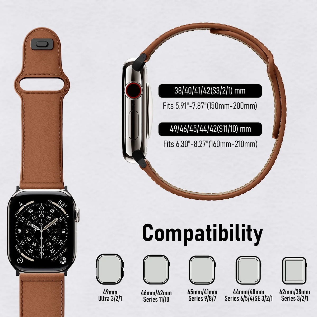 Genuine Leather Band with Adjustable Fit for Apple Watch