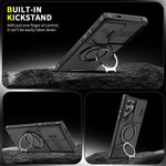 Slide Camera Cover Armor Magnetic Case with Kickstand for Samsung Galaxy S24 Series