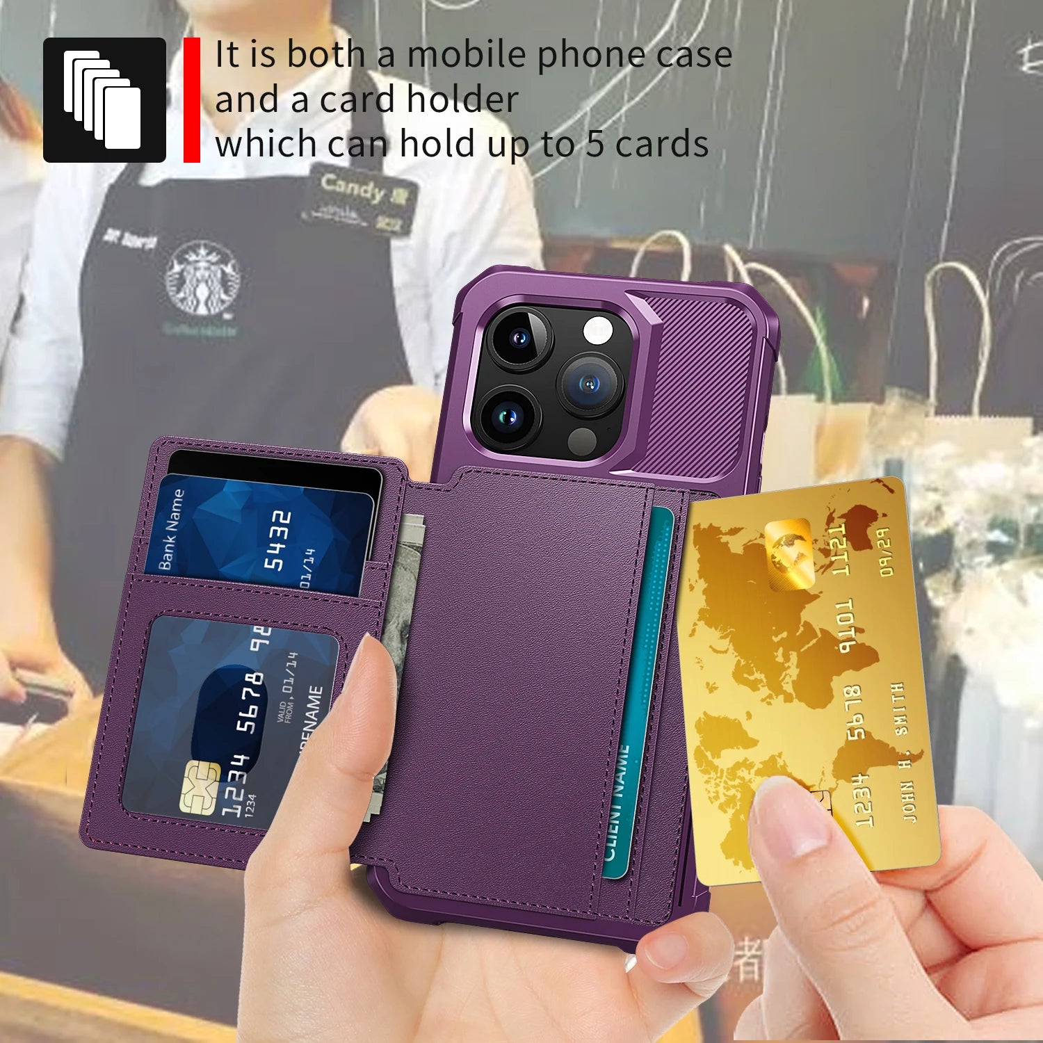 Magnetic Leather Wallet Case with Card Slots for iPhone 15 Series