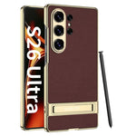 Luxury Matte Leather Case with Hidden Kickstand for Samsung Galaxy S26 Ultra