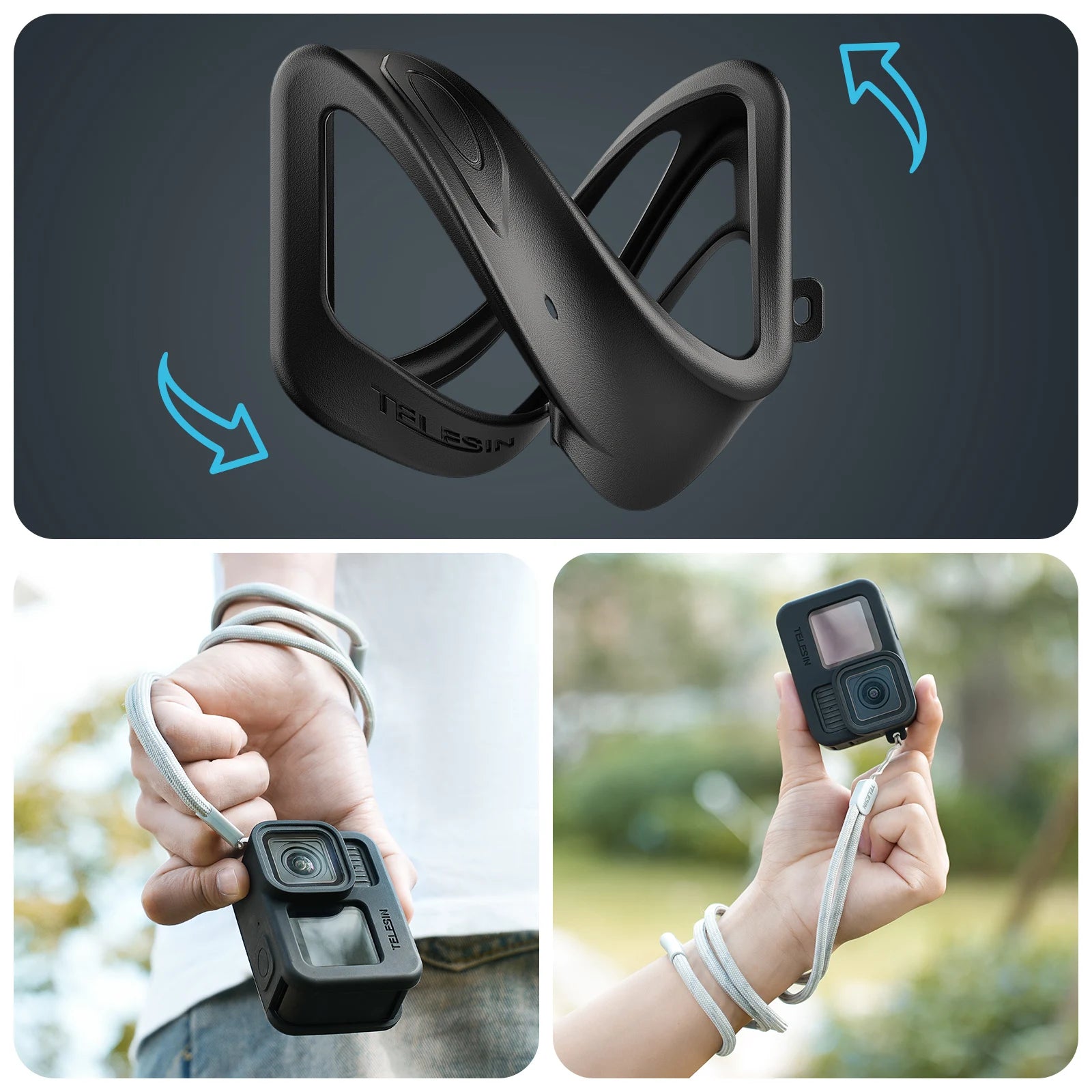TELESIN Silicone Protective Case with Straps for GoPro Action Cameras