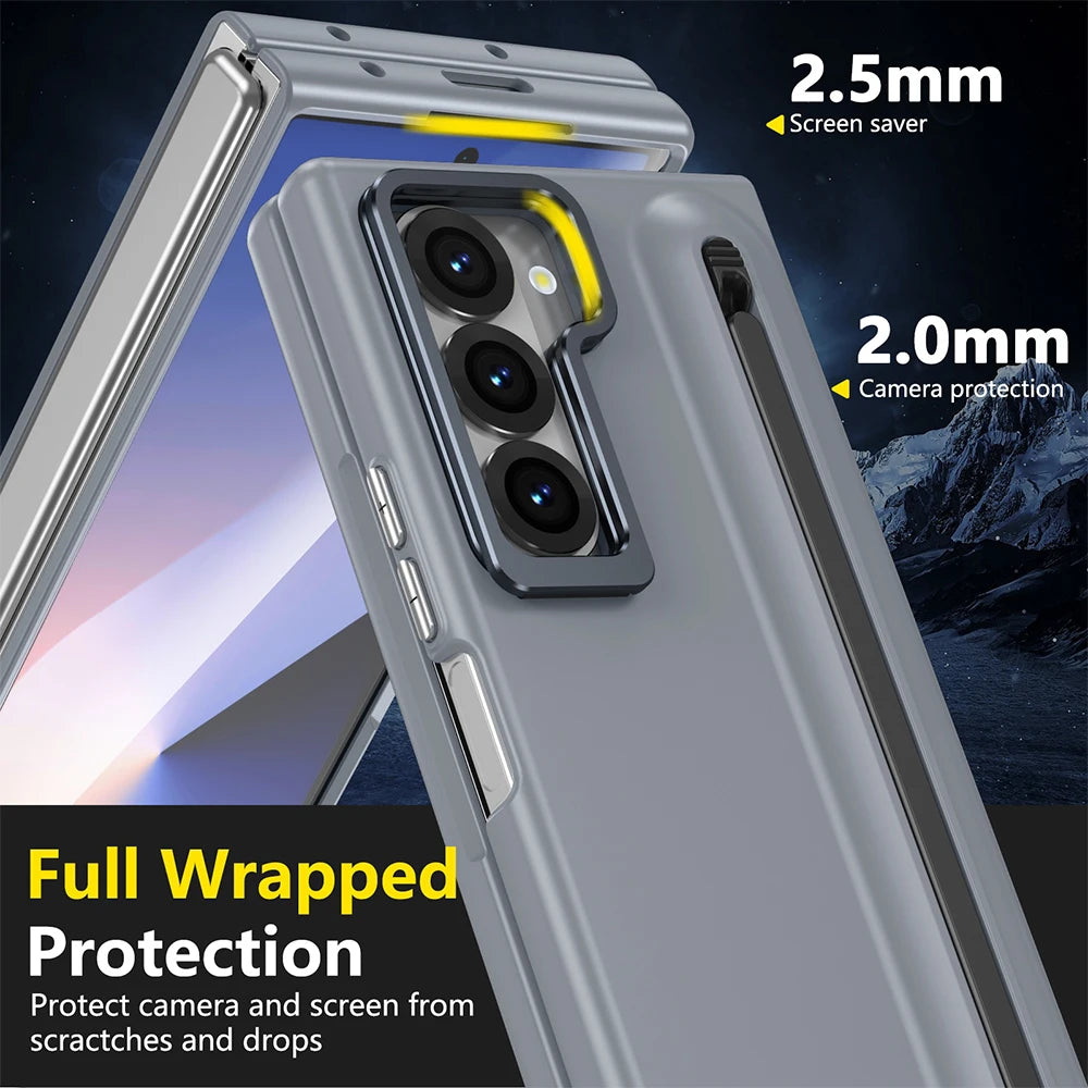 Samsung Galaxy Z Fold 6 Case with Built-in Metal Lens Stand, S Pen Slot & Screen Protector