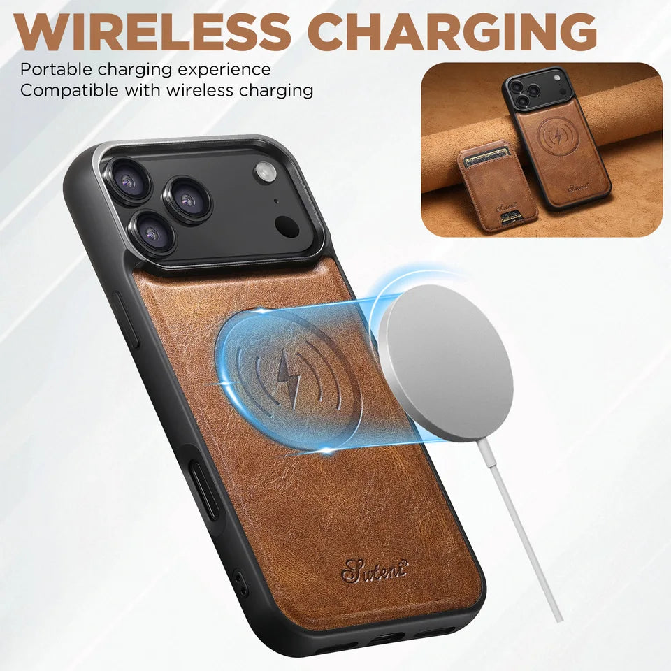 iPhone 17 Series MagSafe Leather Case with Detachable Card Sloth