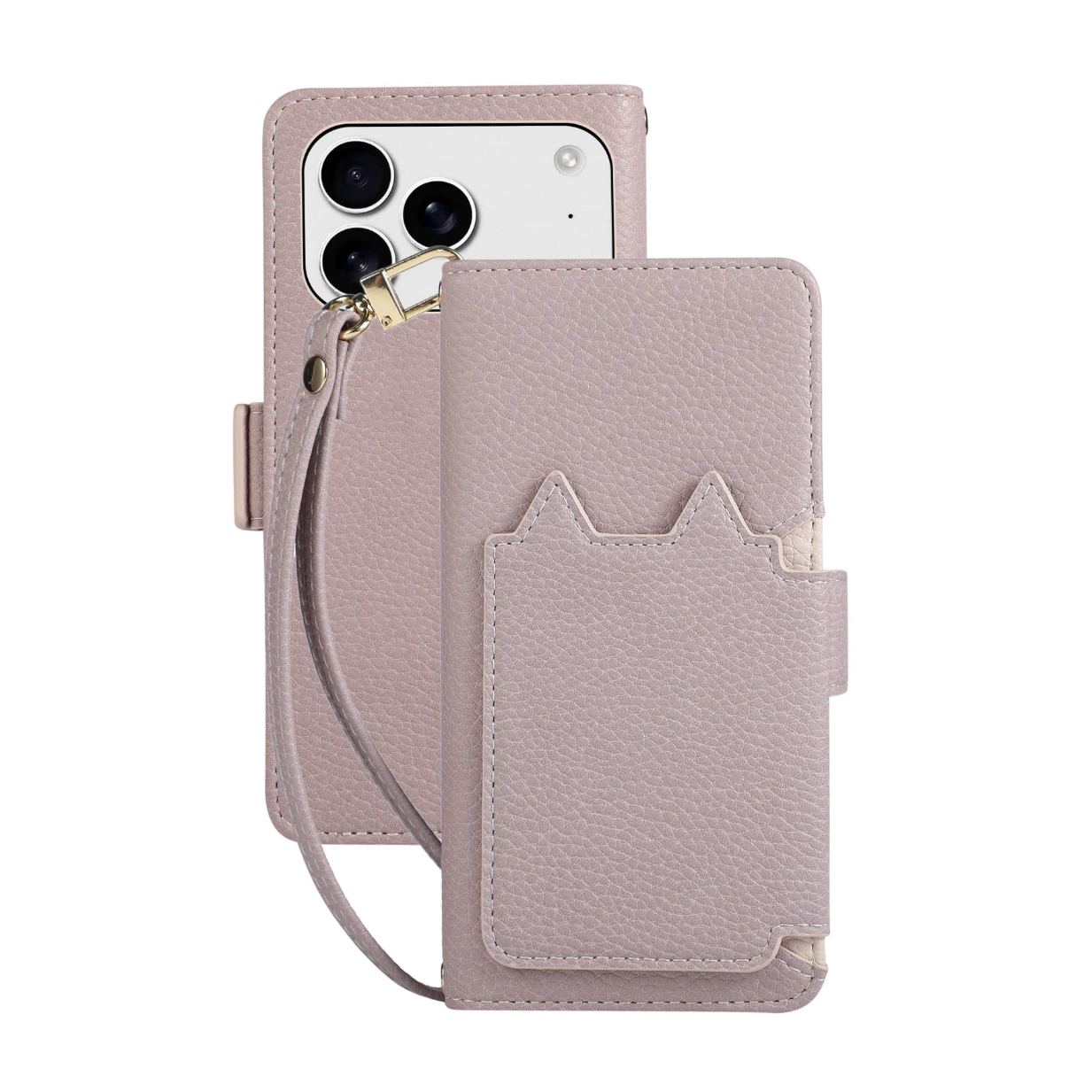 Leather Folio Wallet Case with Strap and Mirror for iPhone 17 Series