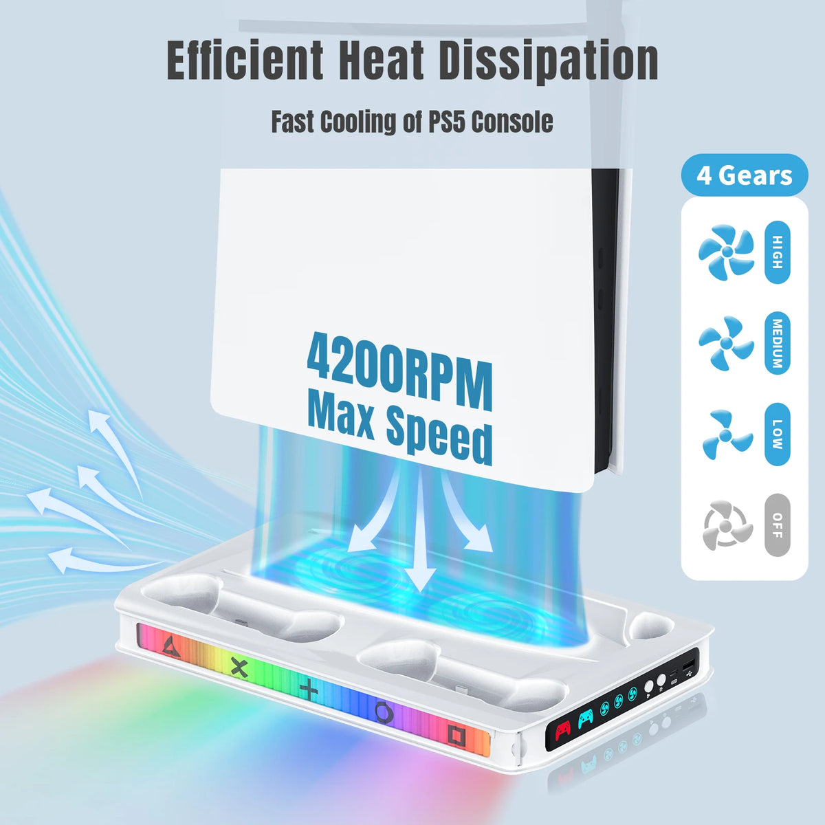 PS5 Cooling Station with Dual Controller Charger and RGB Lighting