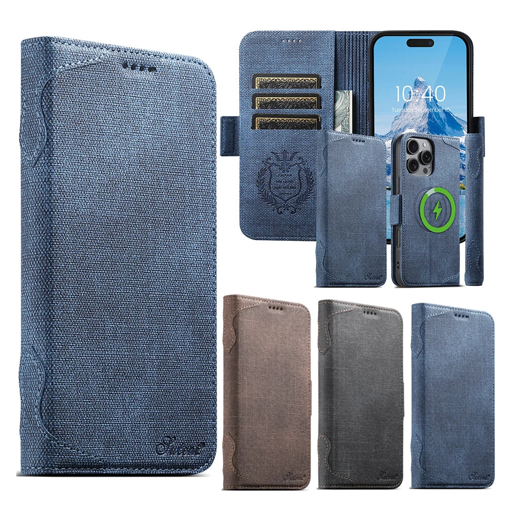 MagSafe-Compatible Denim Flip Wallet Case for iPhone 16 Series