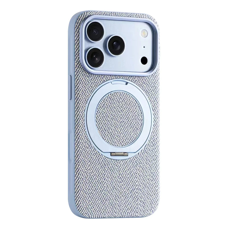 Canvas Weave MagSafe Case with 360° Rotating Ring Stand for iPhone 18 Series